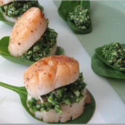 Stuffed Scallops with Spinach Pesto