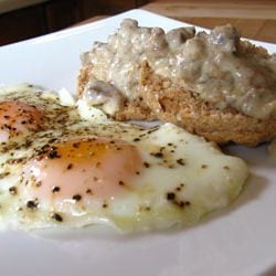 Buttermilk Biscuits with Eggs and Gravy