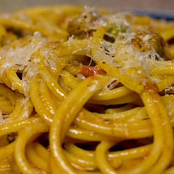 Bucatini with Sausage and Peas