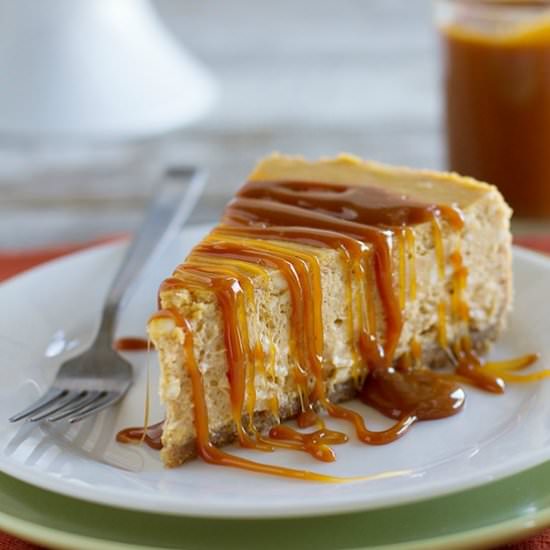 Pumpkin Cheesecake & Caramel Sauce