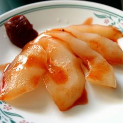 Sake-Poached Asian Pear with Ume