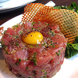 Tuna Tartare topped with Quail Egg