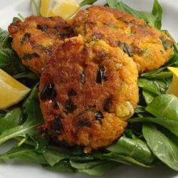 Fritters over Arugula Salad