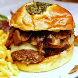 Bacon Cheeseburger on Green Onion Bun