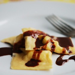 Ricotta Ravioli with Chocolate Sauce