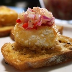 Fried Brie on Crostini