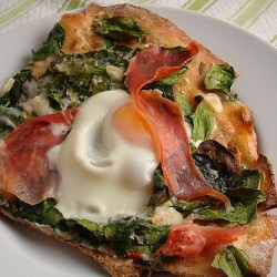 Egg, Ham, and Spinach Pizza