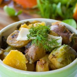 Cheesy Dill Potatoes and B Sprouts