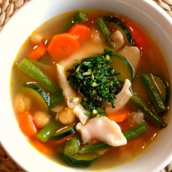Fish Minestrone with Herb Pesto