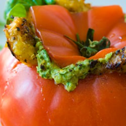 Tempeh Pesto Stuffed Tomatoes