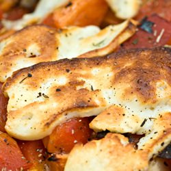 Grilled Tomatoes, Peppers, Halloumi