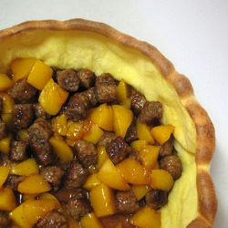 Sausage-Peach Filled Puff Pancake