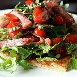 Antipasti Salad on Top of Flatbread