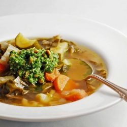 Soup Pistou with Ramp Pesto