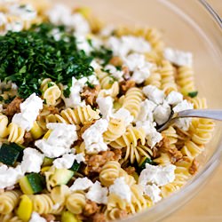 Sausage, Squash, Goat Cheese Pasta