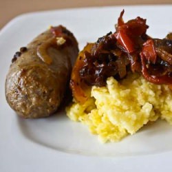 Sausages over Creamy Polenta