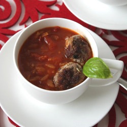 Tomato Soup with Meatball Croutons