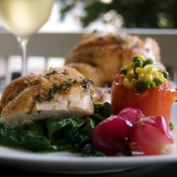 Roast Chicken, Tomatoes w Succotash
