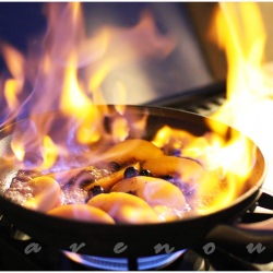 Peach and Berries Flambe