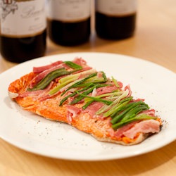 Salmon with Scallions and Bacon