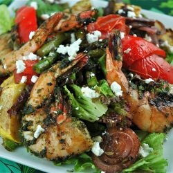Grilled Veggie/ Pesto Shrimp Salad