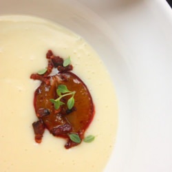 Parsnip Soup with Roasted Plums
