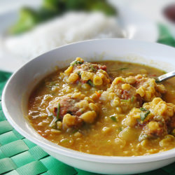 Dhal Soup with Dhal-Chili Cake