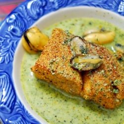 Cornmeal Crusted Salmon w/ Mussels
