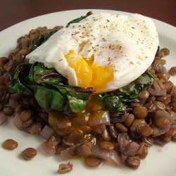 Braised Lentils, Chard, and Egg