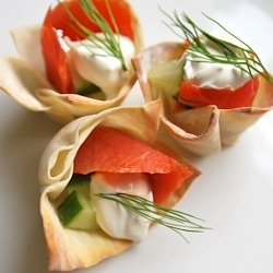 Smoked Salmon Baked Won Ton Cups