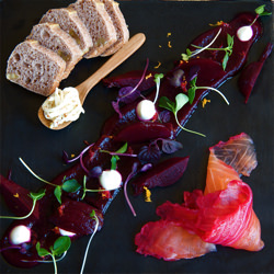Beetroot Stained Salmon Gravadlax