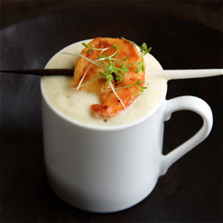 Celeriac Espuma with Steamed Prawns