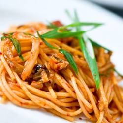 Kimchi Pork Belly Pasta