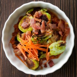 Brussels Sprouts with Kimchi Puree