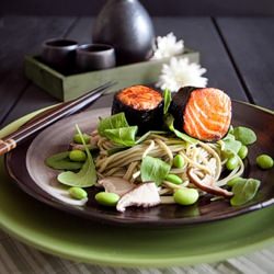 Miso Fried Salmon & Green Tea Noodles