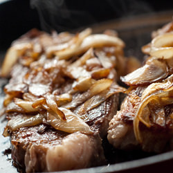 Steak with Bourbon Onions
