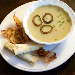 Potato Soup with Chicken Filo Straw