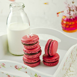 Raspberry Tahini Chocolate Macarons