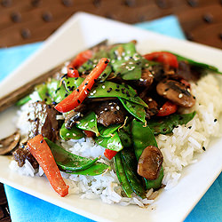 Gingered Skirt Steak with Snow Peas