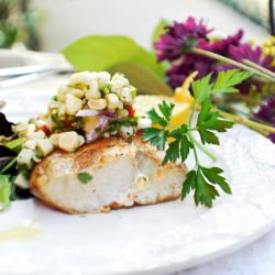 Pan Seared Mahi with Cucumber Slaw