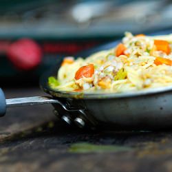 Camping Clam Spaghetti in Redwoods