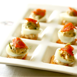 Deviled Quail Eggs w/Smoked Salmon