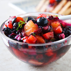 Grilled Tofu-Blueberry-Peach Salsa