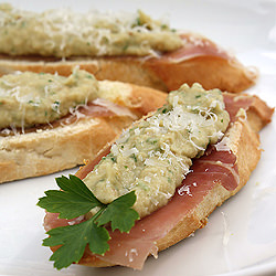 Eggplant Bean & Prosciutto Crostini