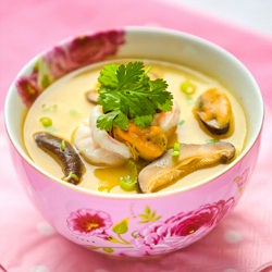 Steamed Eggs with Seafood Sauce