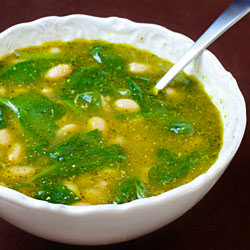 White Bean Spinach Pesto Soup