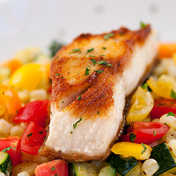 Pan-seared Black Cod w Summer Vegs