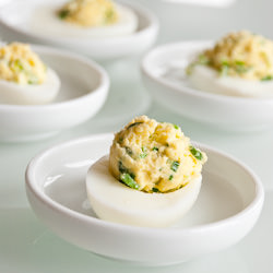 Green Onion Oil Deviled Eggs