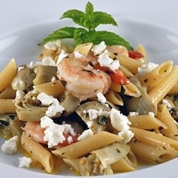 Penne with Shrimp, Artichokes, Feta