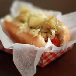 Cider-Braised Leeks & Apple Dogs